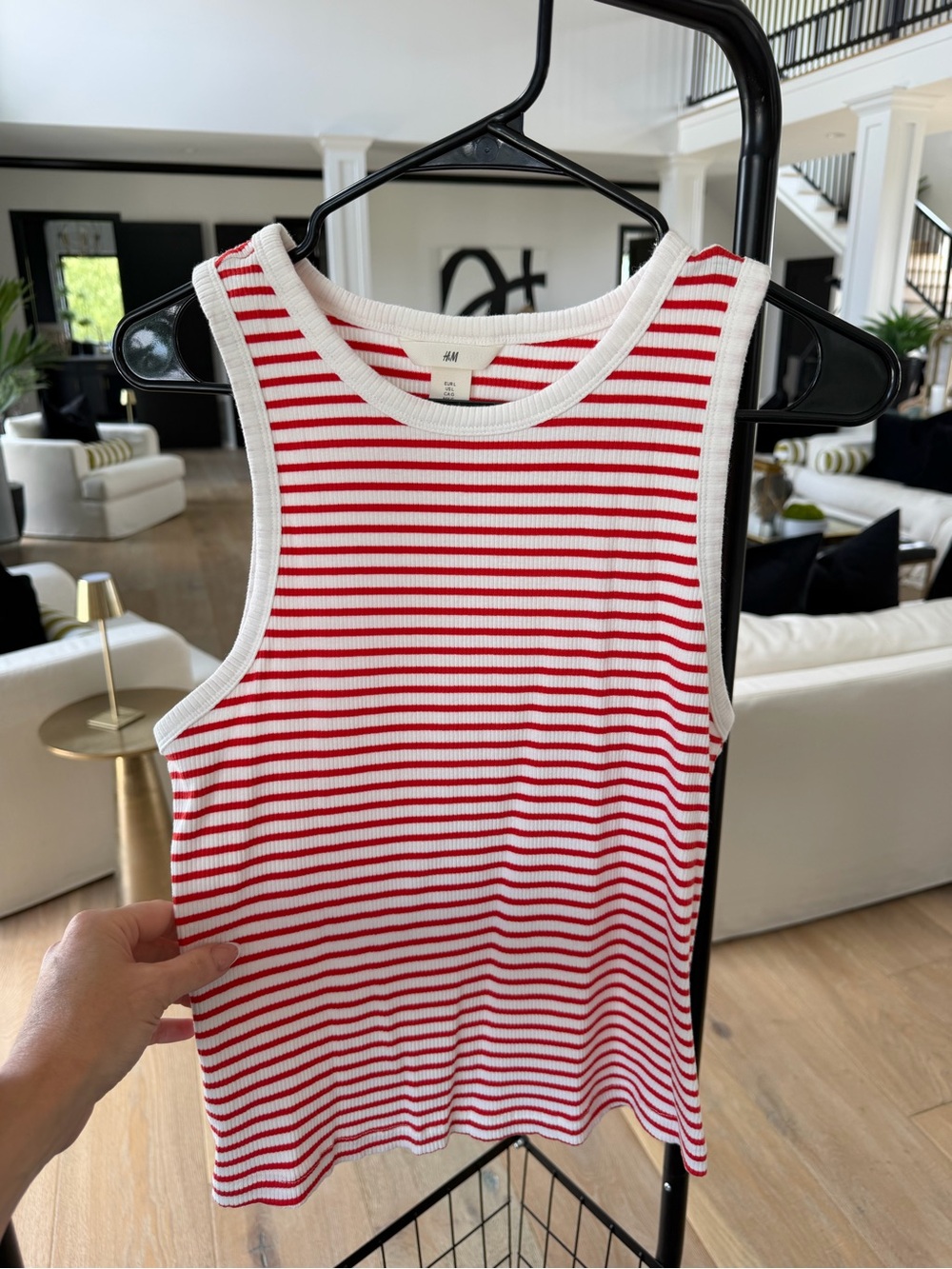 H&M Red and White Striped Ribbed Tank
